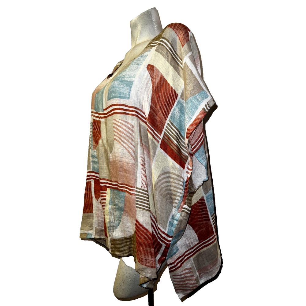 Chico's 100% Linen Geometric Abstract Poncho Top V-Neck Size L/XL Multi-Color - Picture 4 of 6